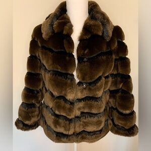 INC International Concepts Brown Black Faux Fur Coat Women Small